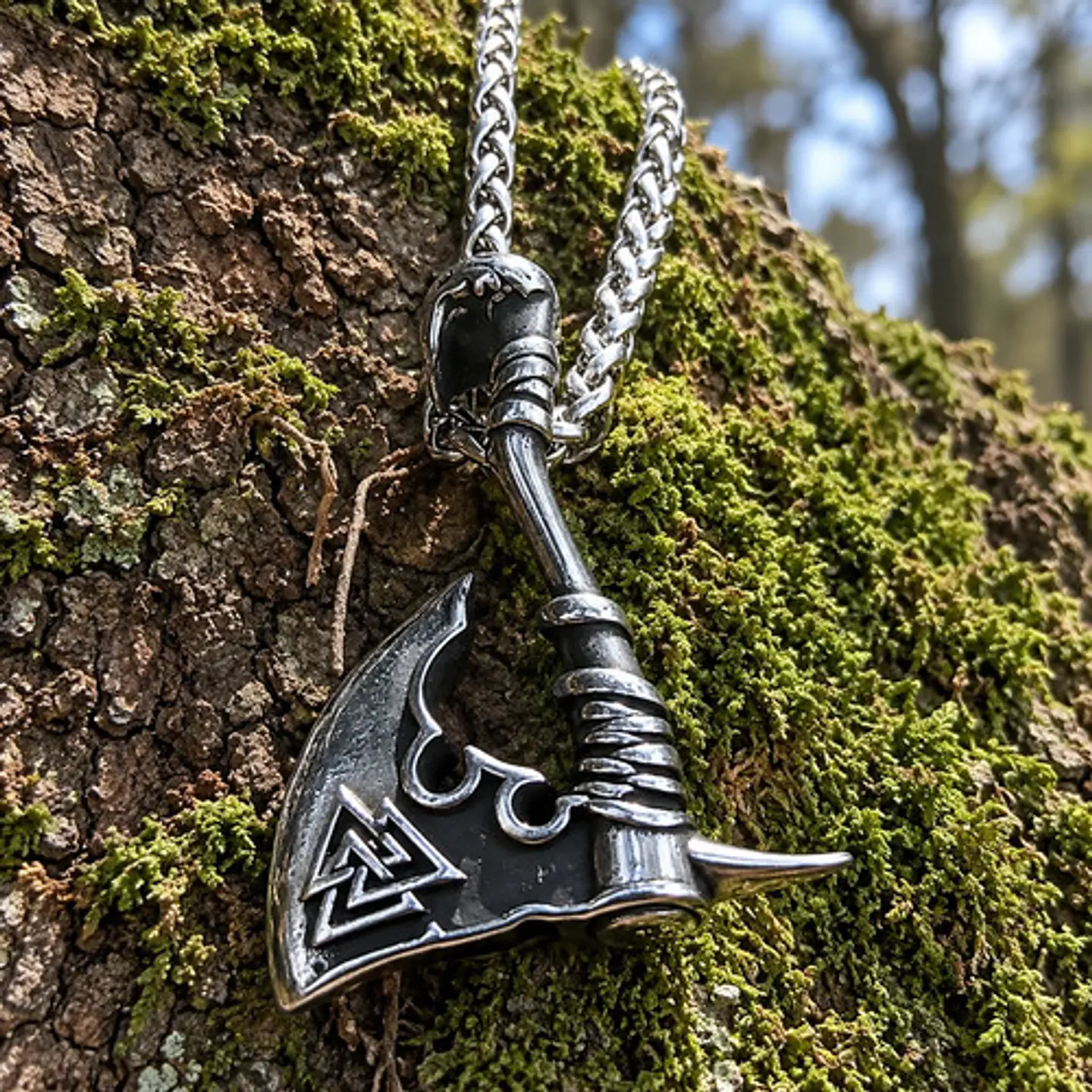 Collar Vikingo En Acero Para Hombre Dije Hacha Nórdica Runas 5
