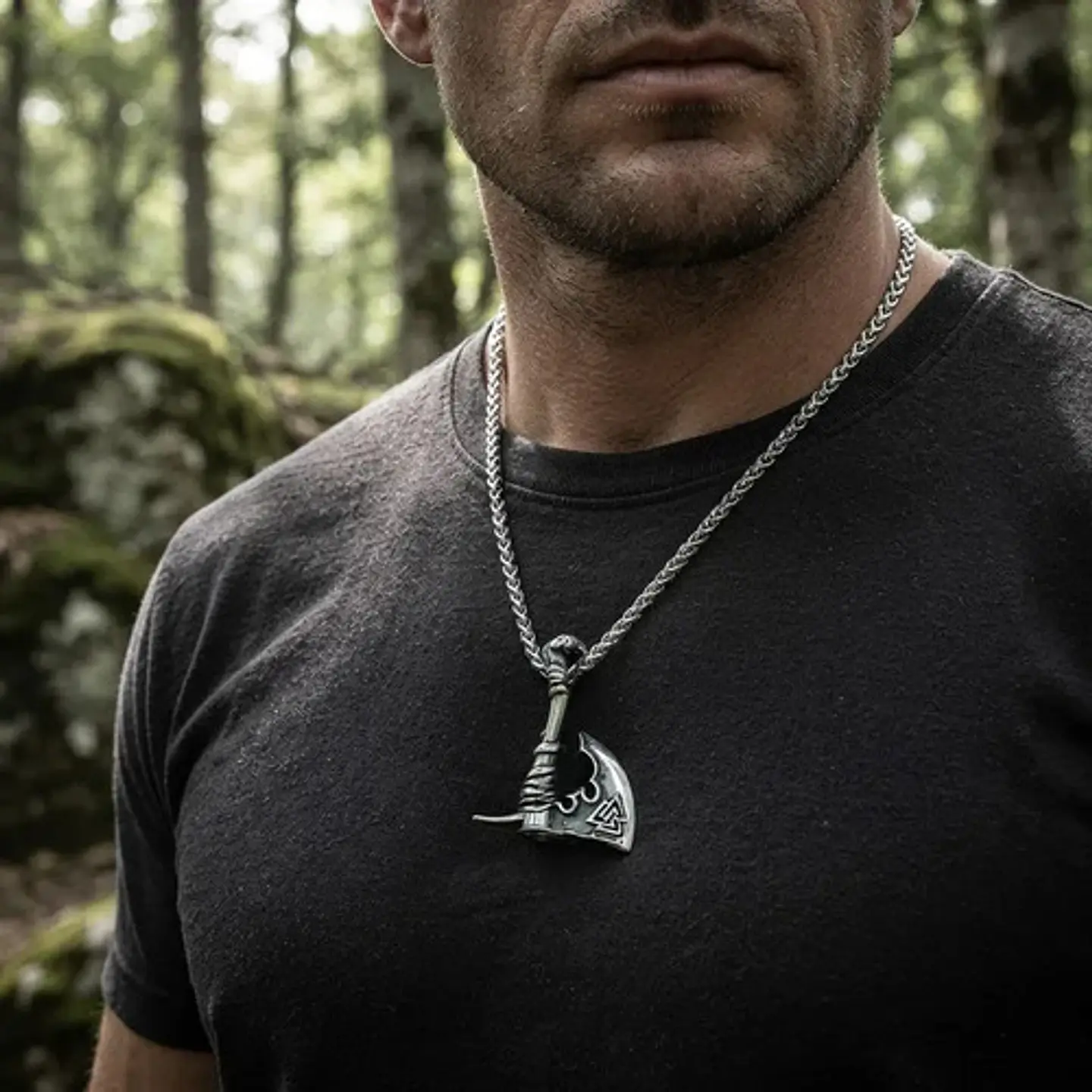 Collar Vikingo En Acero Para Hombre Dije Hacha Nórdica Runas 11