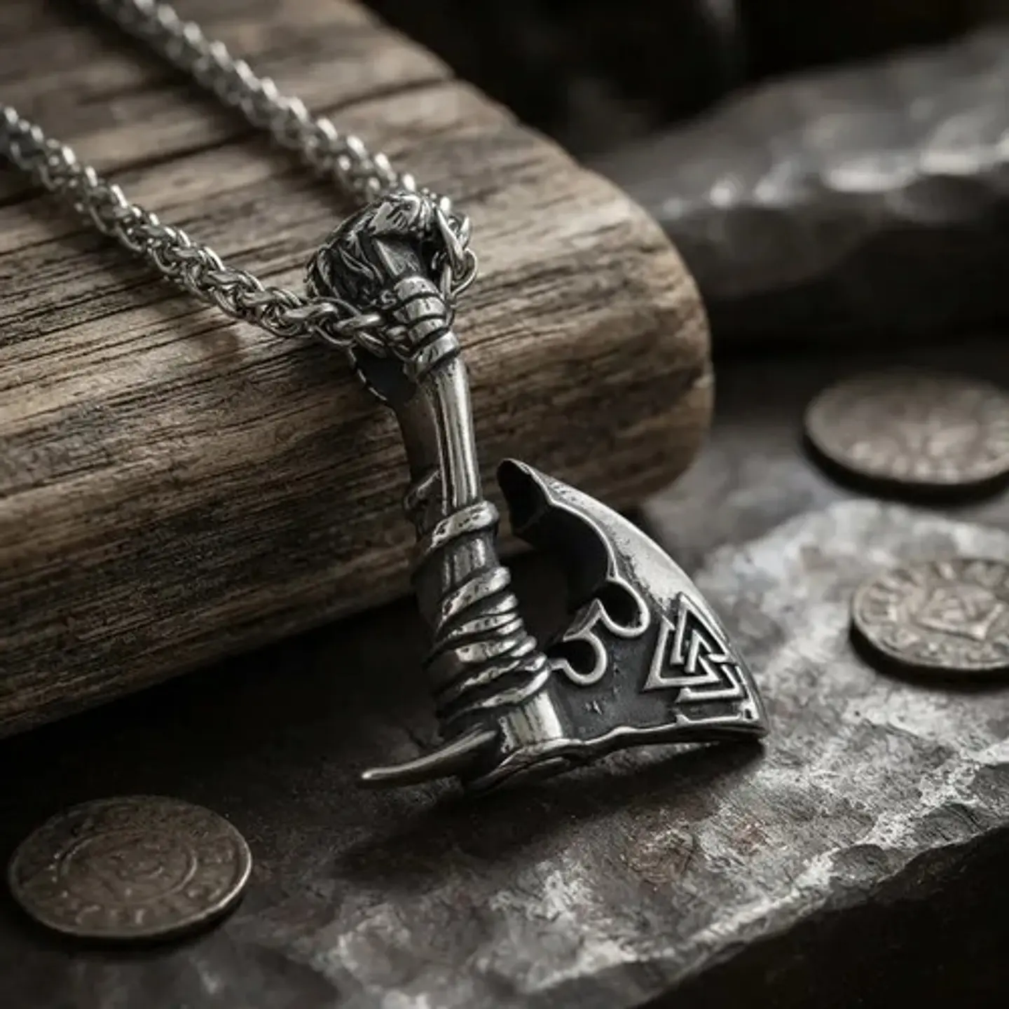 Collar Vikingo En Acero Para Hombre Dije Hacha Nórdica Runas 12