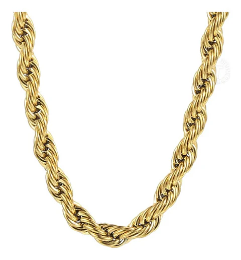 Cadena Soga 6 Mm Color Oro Acero 75 Cm Trenzada Hombre Mujer Dorado