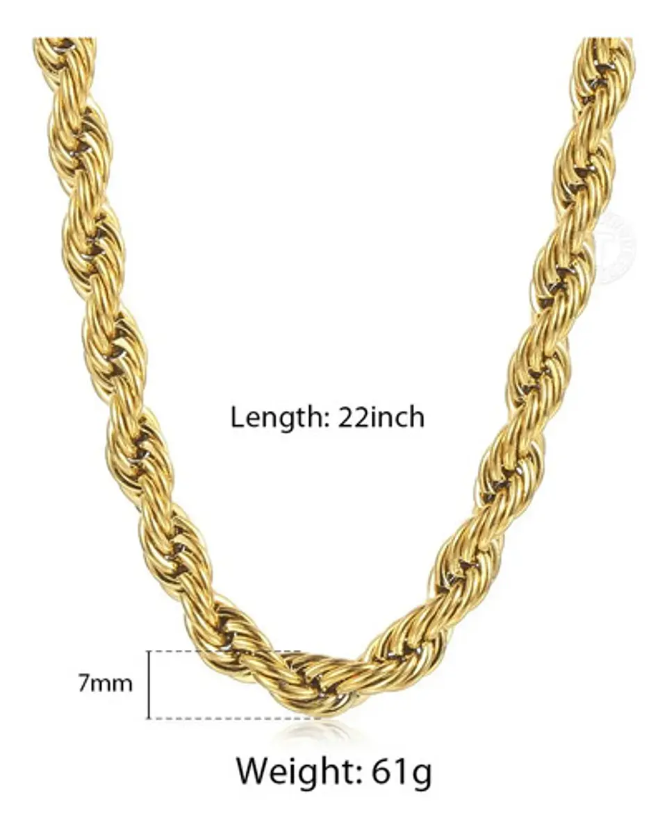 Cadena Soga 6 Mm Color Oro Acero 75 Cm Trenzada Hombre Mujer Dorado 2