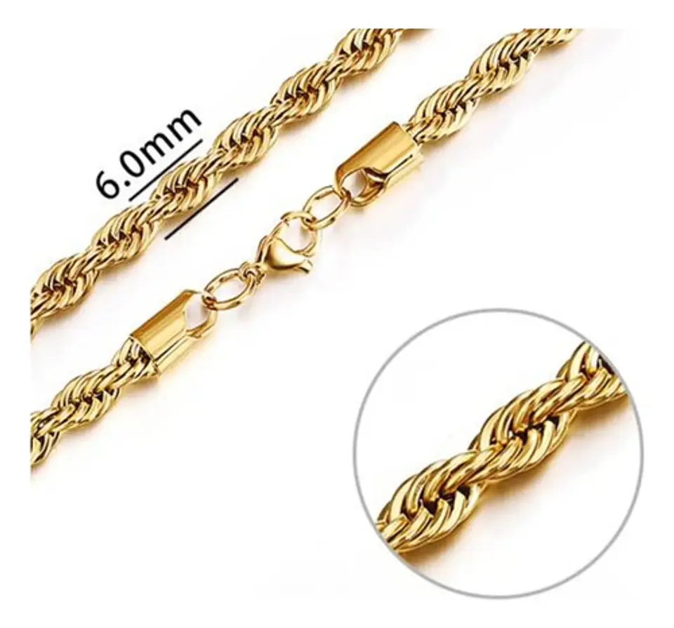 Cadena Soga 6 Mm Color Oro Acero 75 Cm Trenzada Hombre Mujer Dorado 6