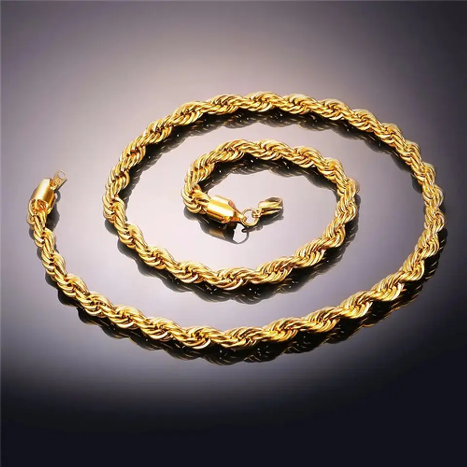 Cadena Soga 6 Mm Color Oro Acero 75 Cm Trenzada Hombre Mujer Dorado 8