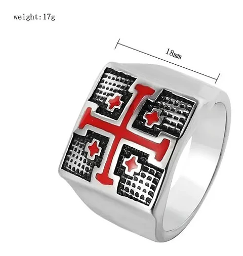 Anillo Color Plata Cruz De Jerusalén Acero Inoxidable Hombre