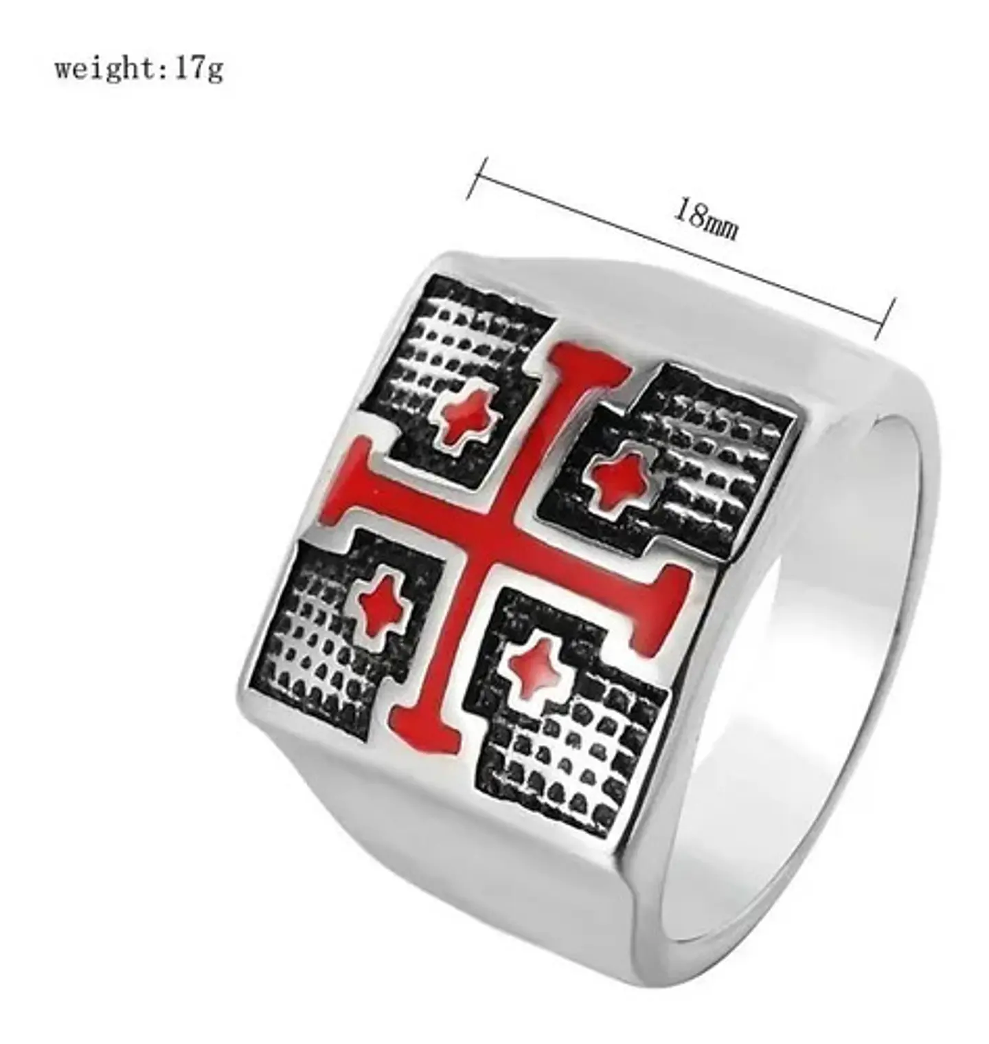 Anillo Color Plata Cruz De Jerusalén Acero Inoxidable Hombre 2