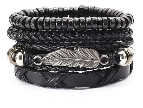 Manilla Pulsera Brazalete Cuero Negro Cruz Para Hombre Mujer