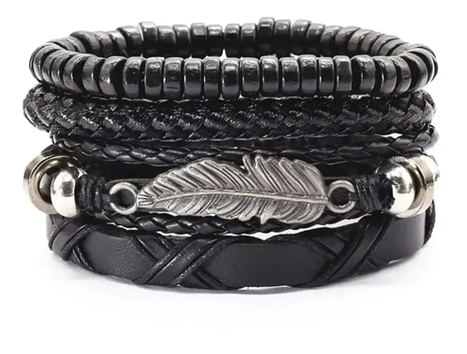Manilla Pulsera Brazalete Cuero Negro Cruz Para Hombre Mujer 1