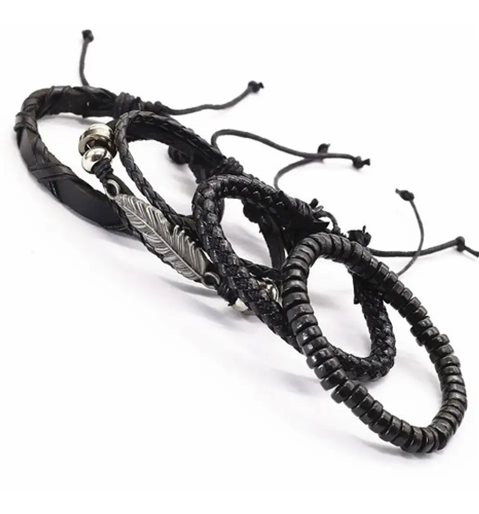 Manilla Pulsera Brazalete Cuero Negro Cruz Para Hombre Mujer 2
