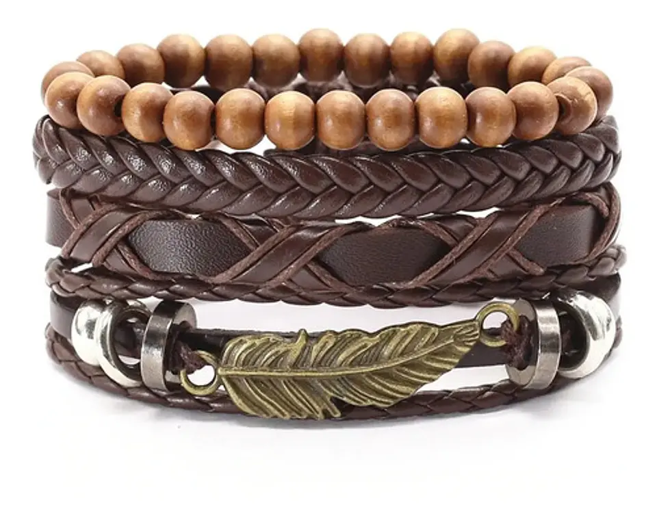 Manilla Pulsera Brazalete Cuero Negro Cruz Para Hombre Mujer 3