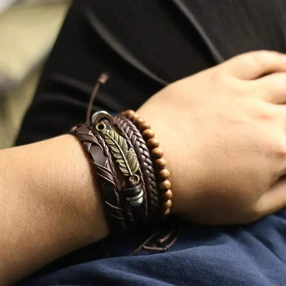 Manilla Pulsera Brazalete Cuero Negro Cruz Para Hombre Mujer 5