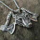 Collar Vikingo Para Hombre Dije Lobo Doble Hacha Cadena 60cm - Miniatura 5