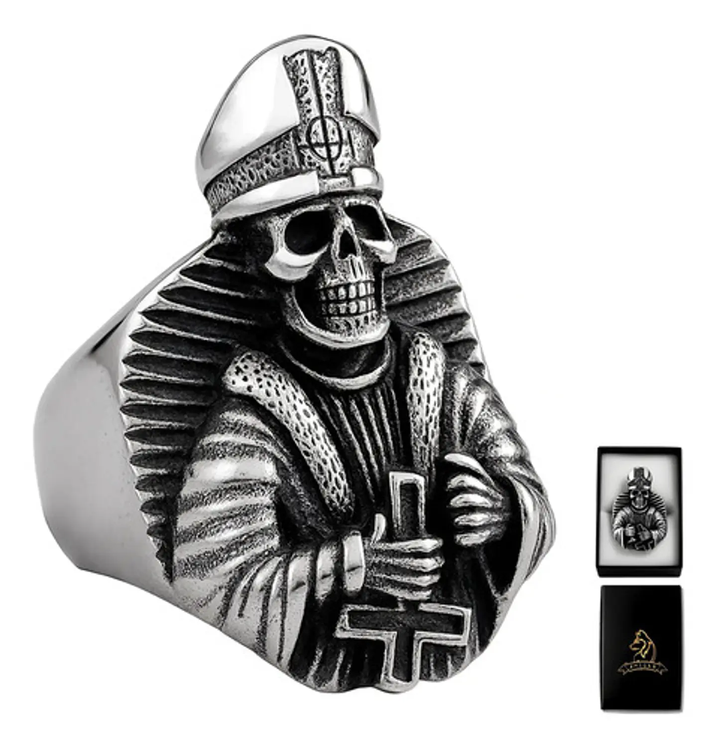 Anillo Para Hombre Forma De Esqueleto Cruz Invertida Cráneo 1