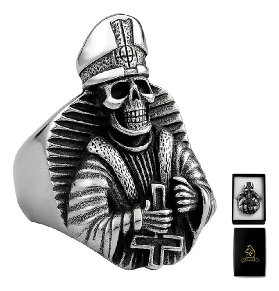 Anillo Para Hombre Forma De Esqueleto Cruz Invertida Cráneo 1
