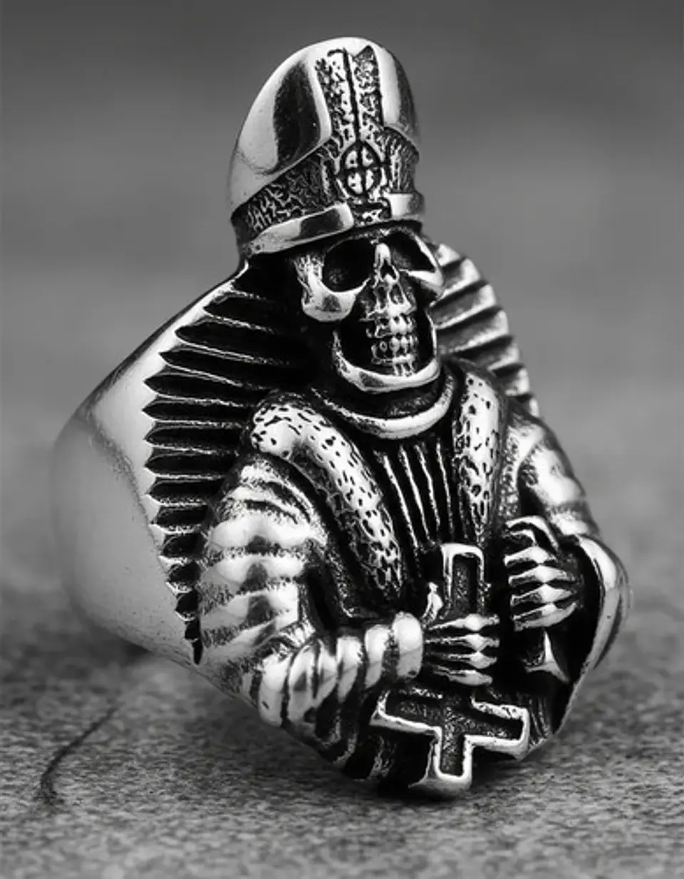 Anillo Para Hombre Forma De Esqueleto Cruz Invertida Cráneo 6