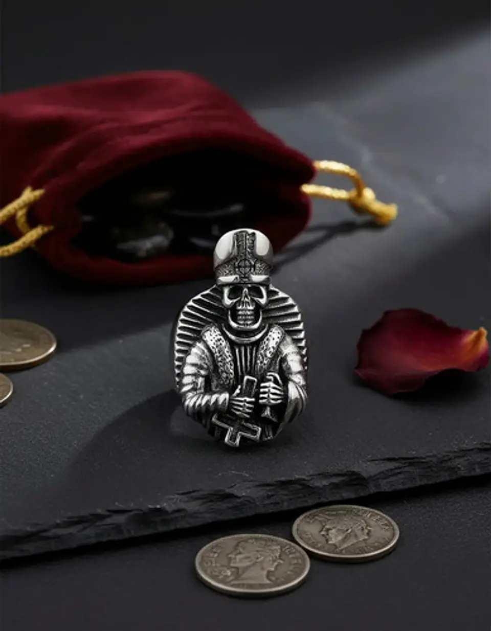 Anillo Para Hombre Forma De Esqueleto Cruz Invertida Cráneo 10