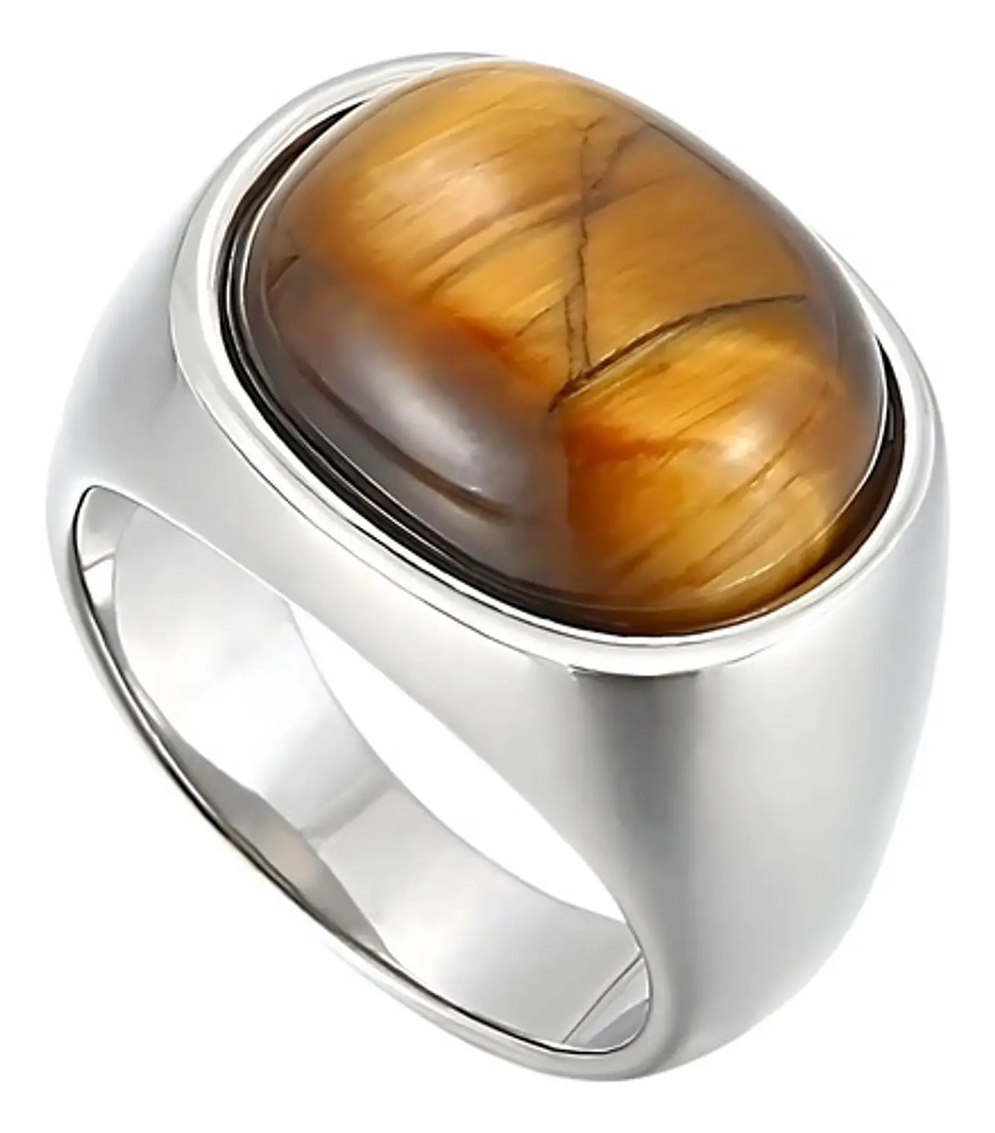 Anillo Color Oro Piedra Ojo De Tigre Acero Inoxidable Hombre 1