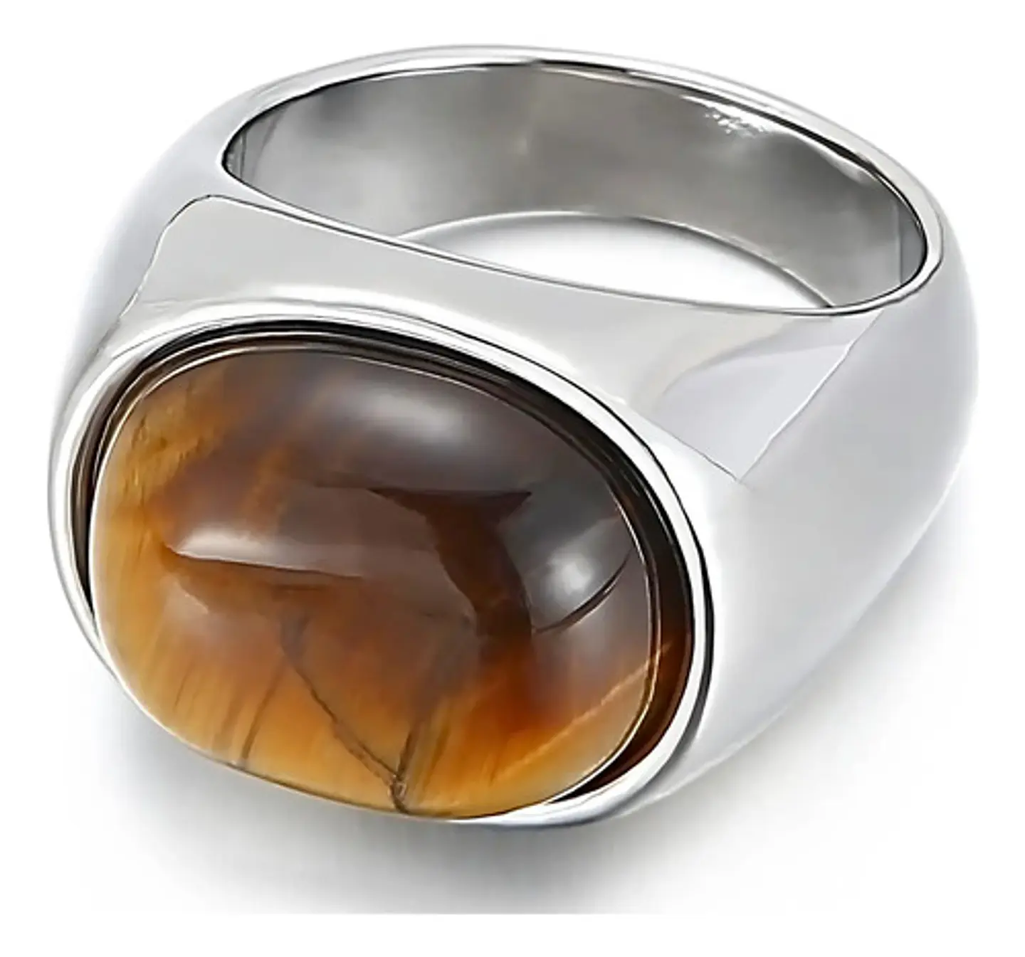 Anillo Color Oro Piedra Ojo De Tigre Acero Inoxidable Hombre 2