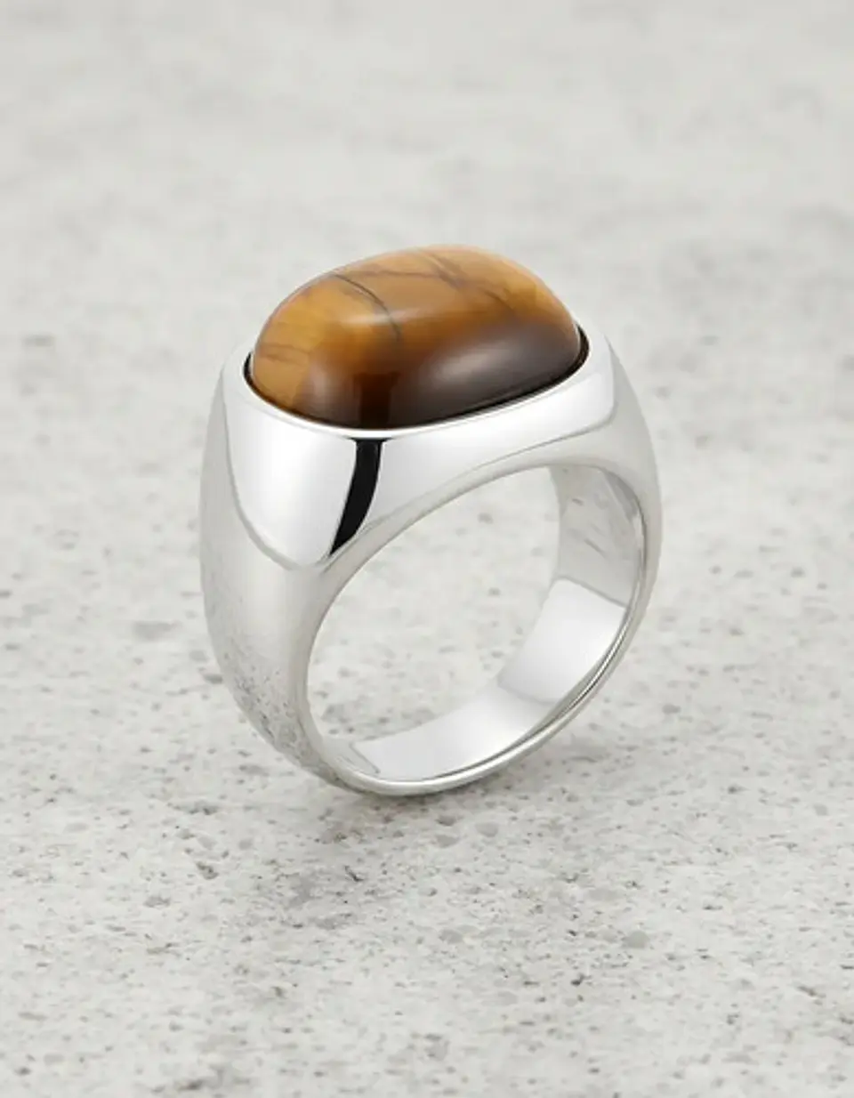 Anillo Color Oro Piedra Ojo De Tigre Acero Inoxidable Hombre 3