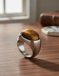 Anillo Color Oro Piedra Ojo De Tigre Acero Inoxidable Hombre - Miniatura 4