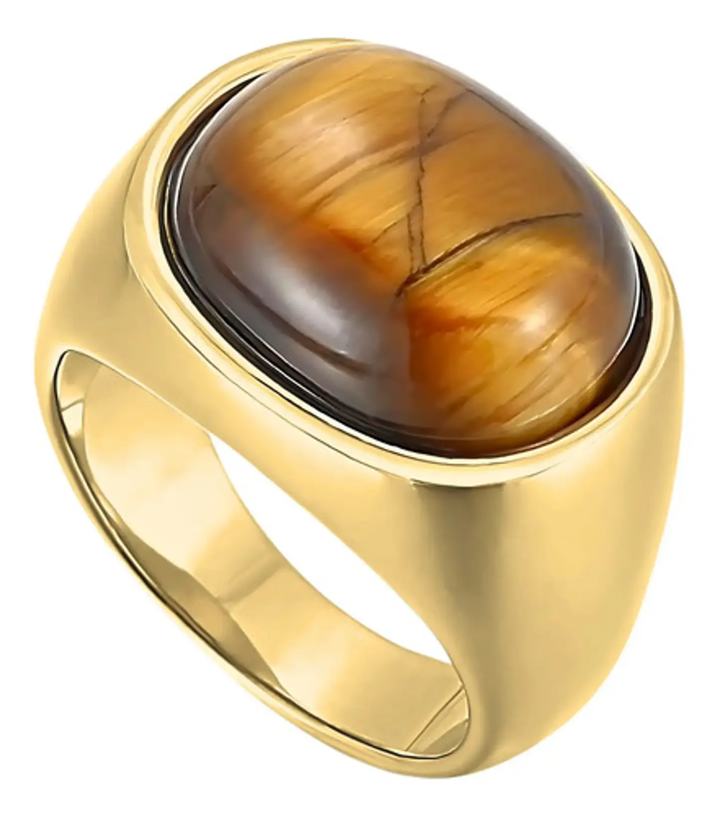 Anillo Color Oro Piedra Ojo De Tigre Acero Inoxidable Hombre 8