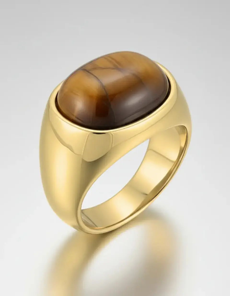 Anillo Color Oro Piedra Ojo De Tigre Acero Inoxidable Hombre 9
