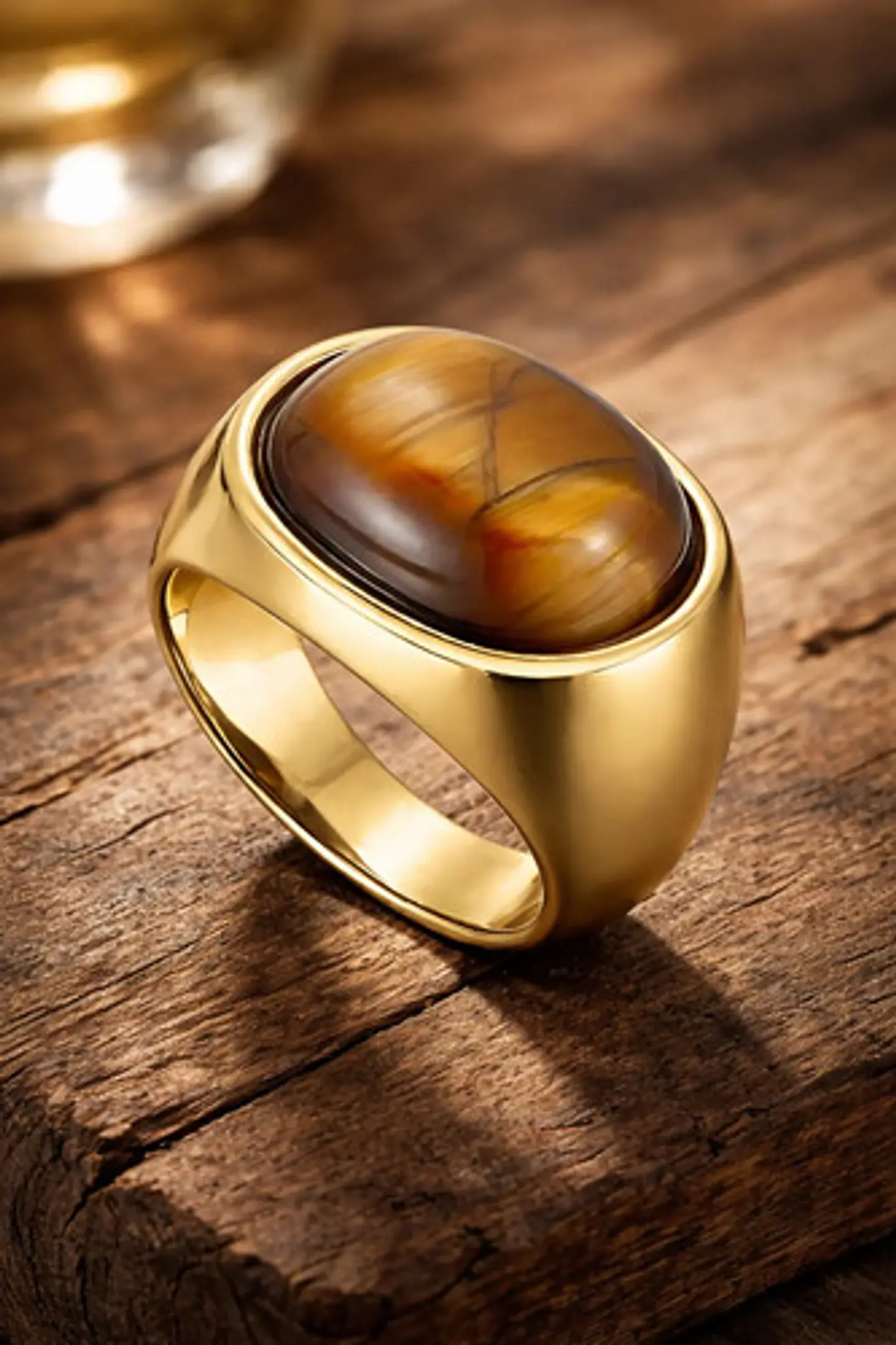 Anillo Color Oro Piedra Ojo De Tigre Acero Inoxidable Hombre 11