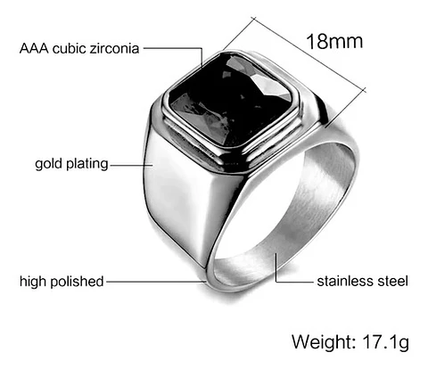 Anillo Color Oro Piedra Cz Caballero Acero Inoxidable Hombre