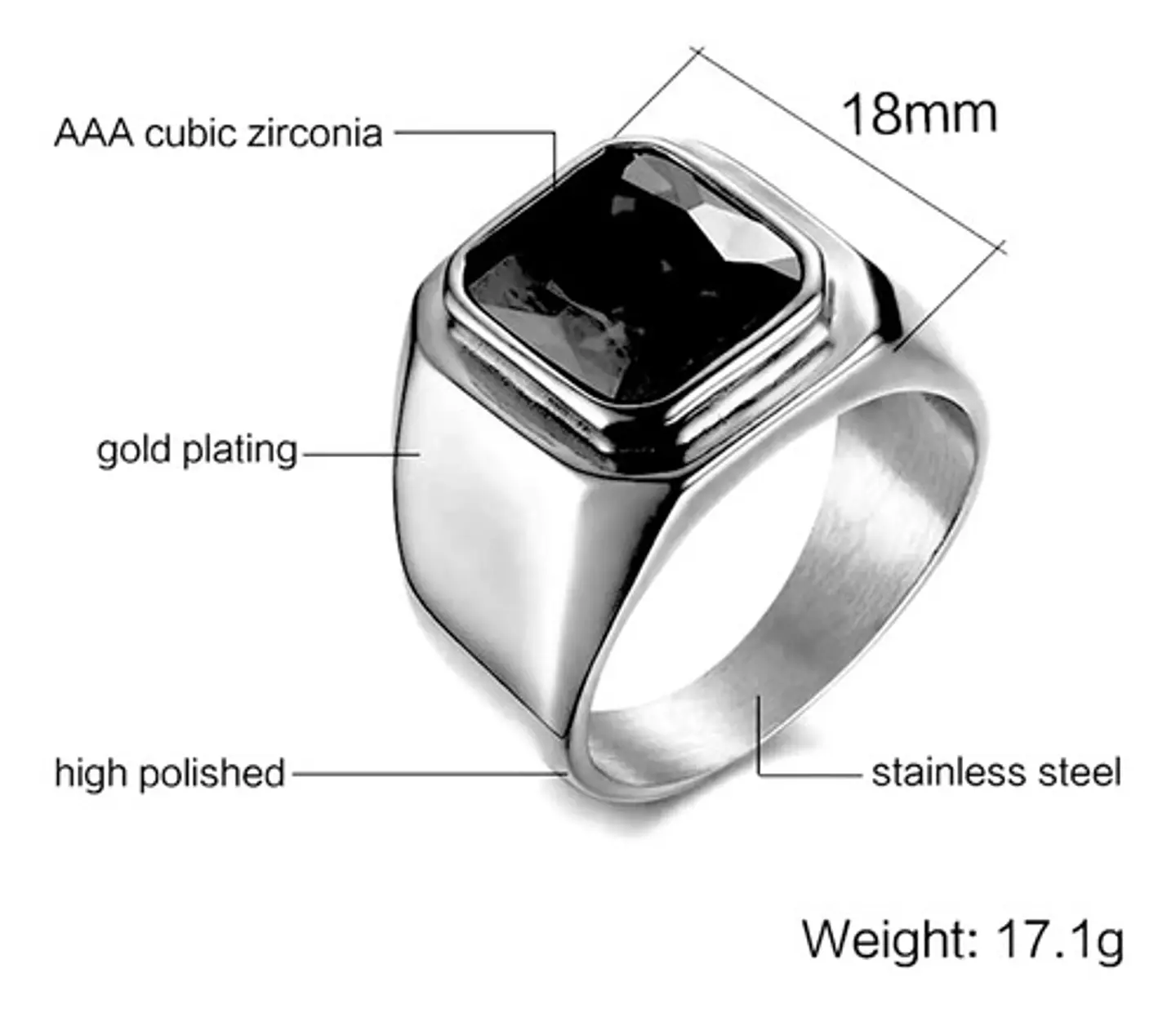Anillo Color Oro Piedra Cz Caballero Acero Inoxidable Hombre 2