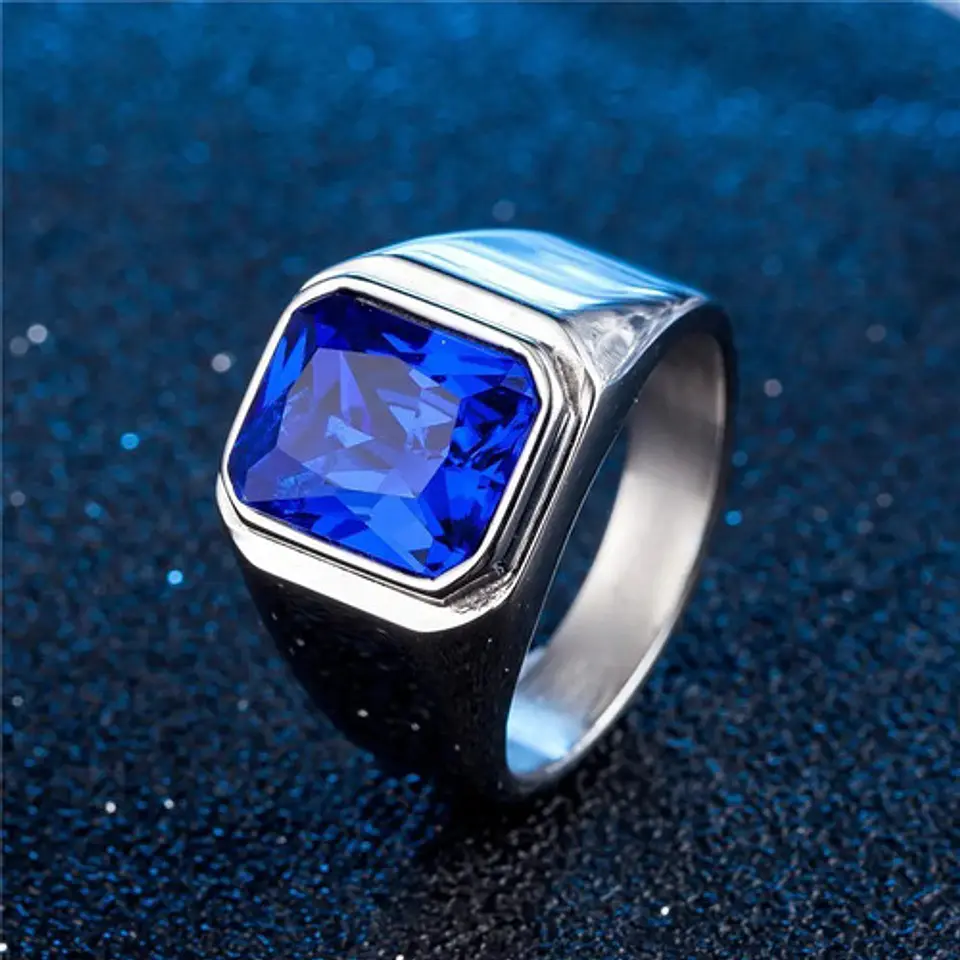 Anillo Color Oro Piedra Cz Caballero Acero Inoxidable Hombre 9