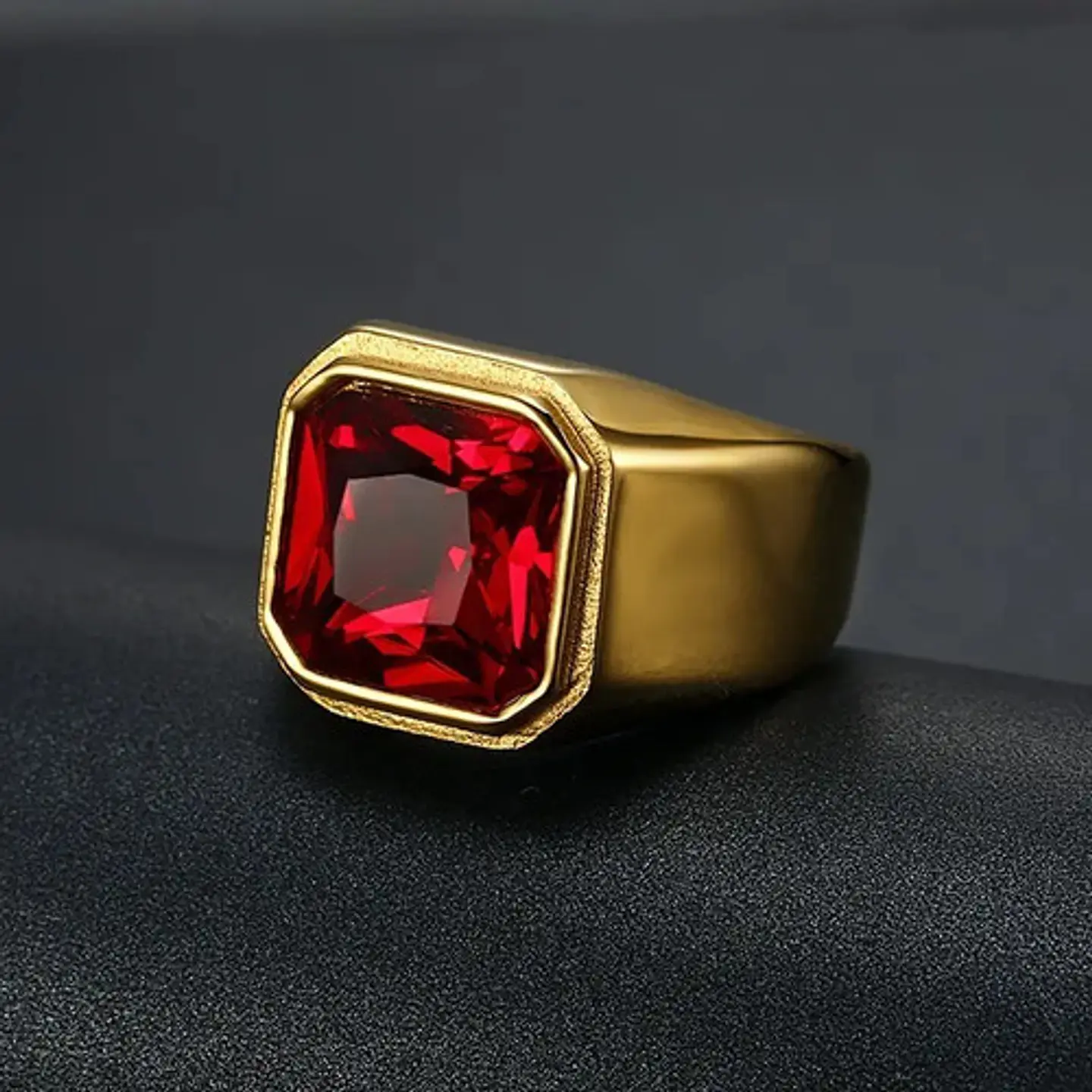 Anillo Color Oro Piedra Cz Caballero Acero Inoxidable Hombre 16