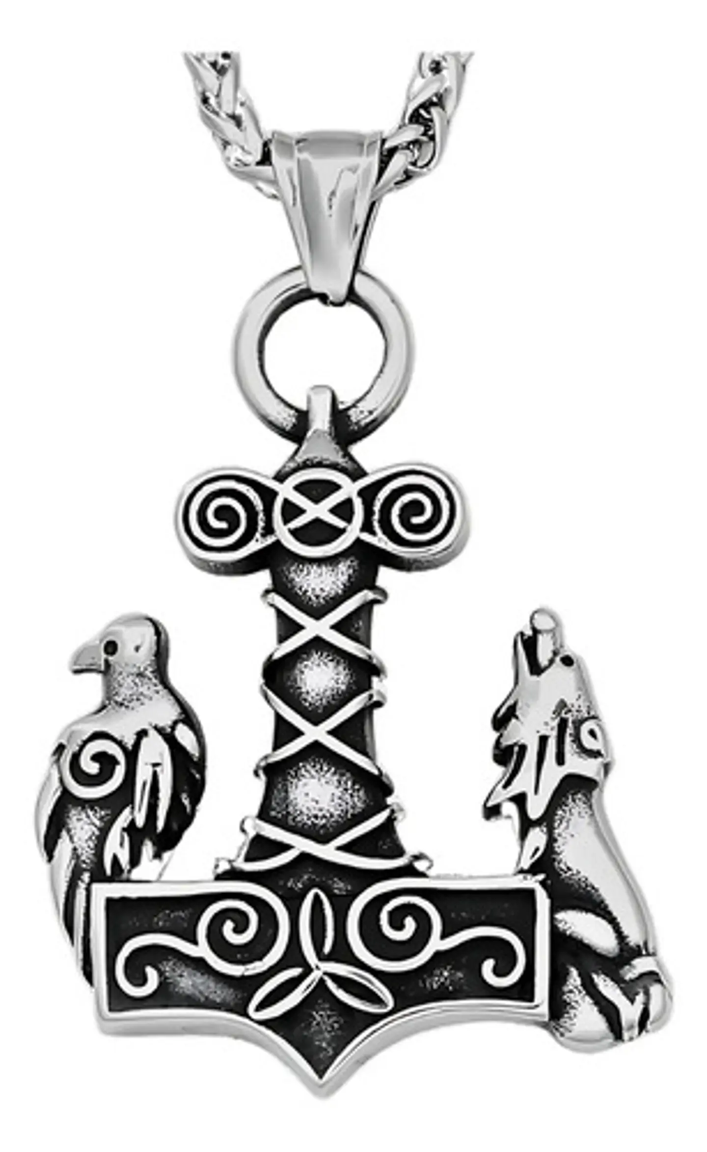 Collar Acero Inoxidable Color Plata Vikingo Cuervos Hombre 1