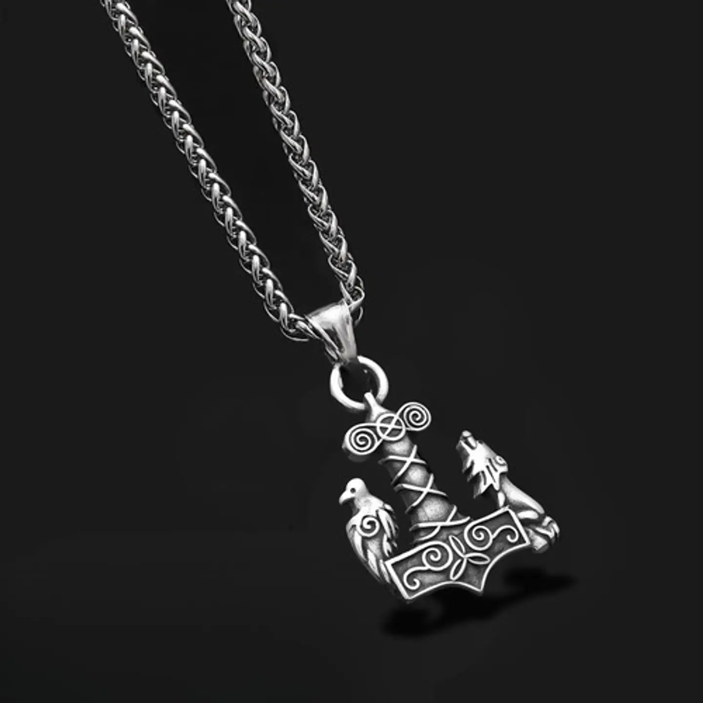 Collar Acero Inoxidable Color Plata Vikingo Cuervos Hombre 7