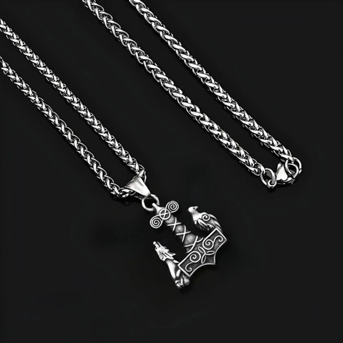 Collar Acero Inoxidable Color Plata Vikingo Cuervos Hombre 8