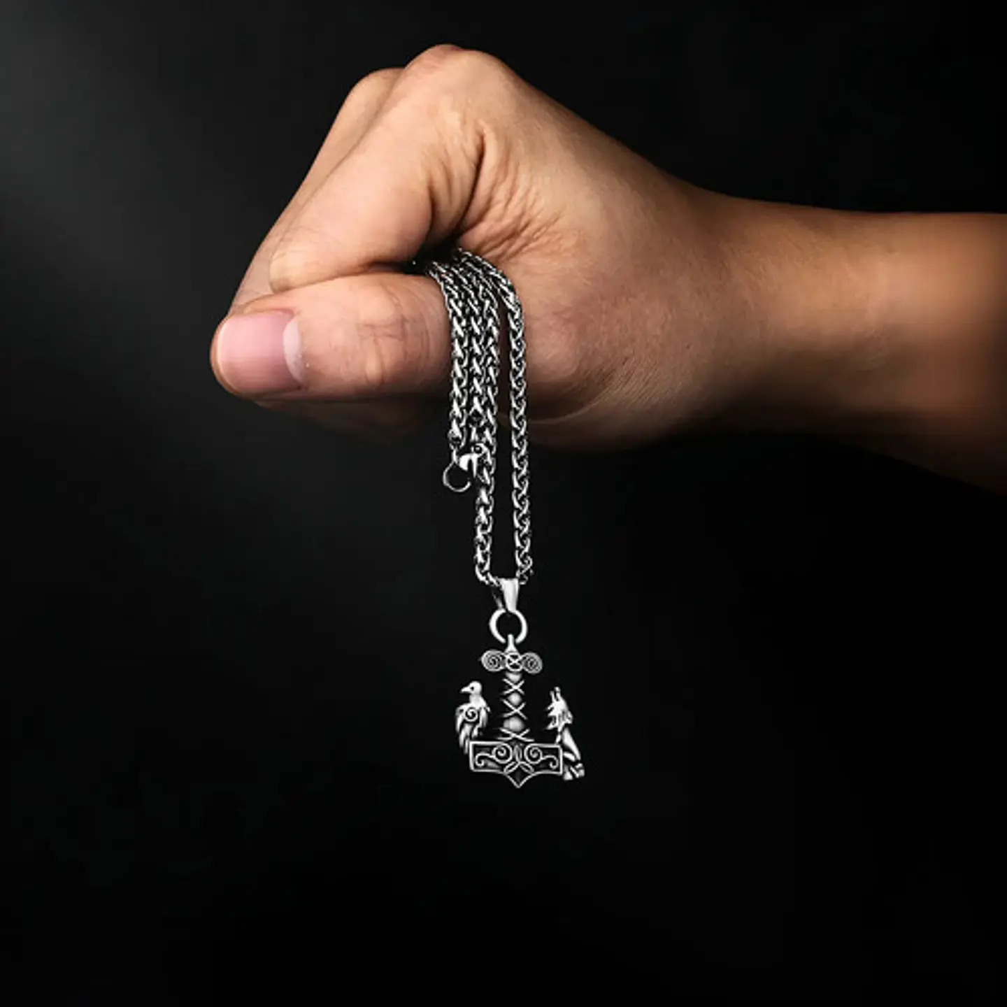 Collar Acero Inoxidable Color Plata Vikingo Cuervos Hombre 9