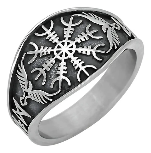 Anillo Color Plata Vikingo Brújula Acero Inoxidable Hombre