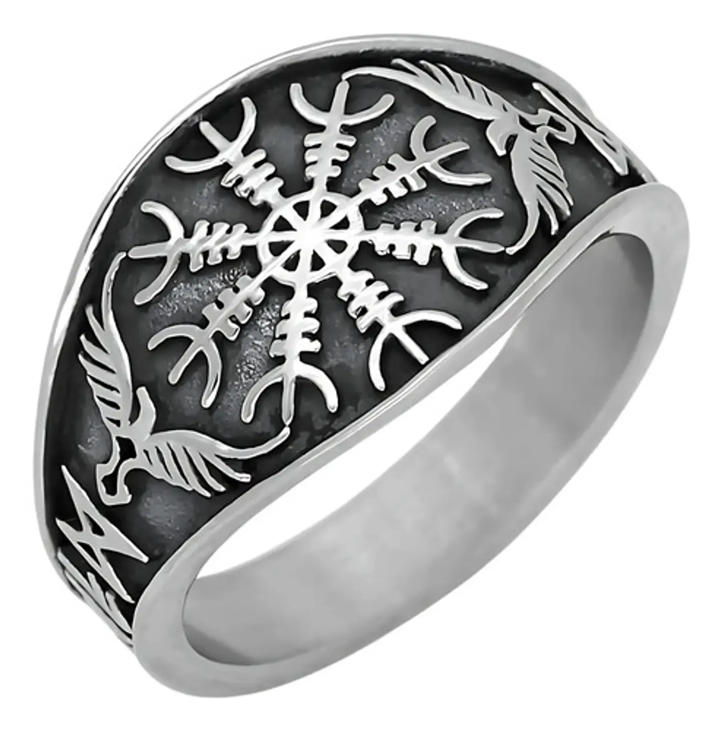 Anillo Color Plata Vikingo Brújula Acero Inoxidable Hombre 1