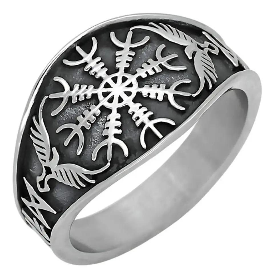 Anillo Color Plata Vikingo Brújula Acero Inoxidable Hombre 1