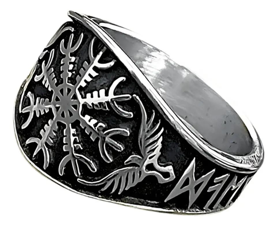 Anillo Color Plata Vikingo Brújula Acero Inoxidable Hombre 3