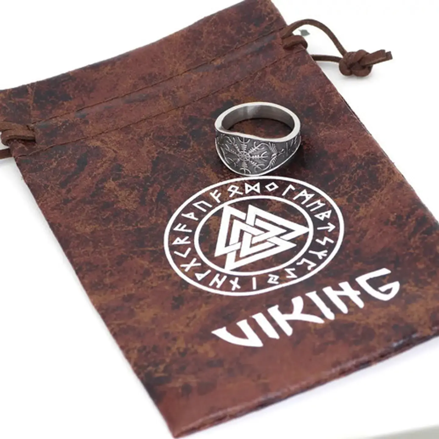 Anillo Color Plata Vikingo Brújula Acero Inoxidable Hombre 4
