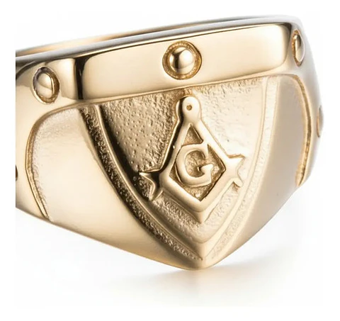 Anillo Hombre Masón Masonería De Acero Color Oro