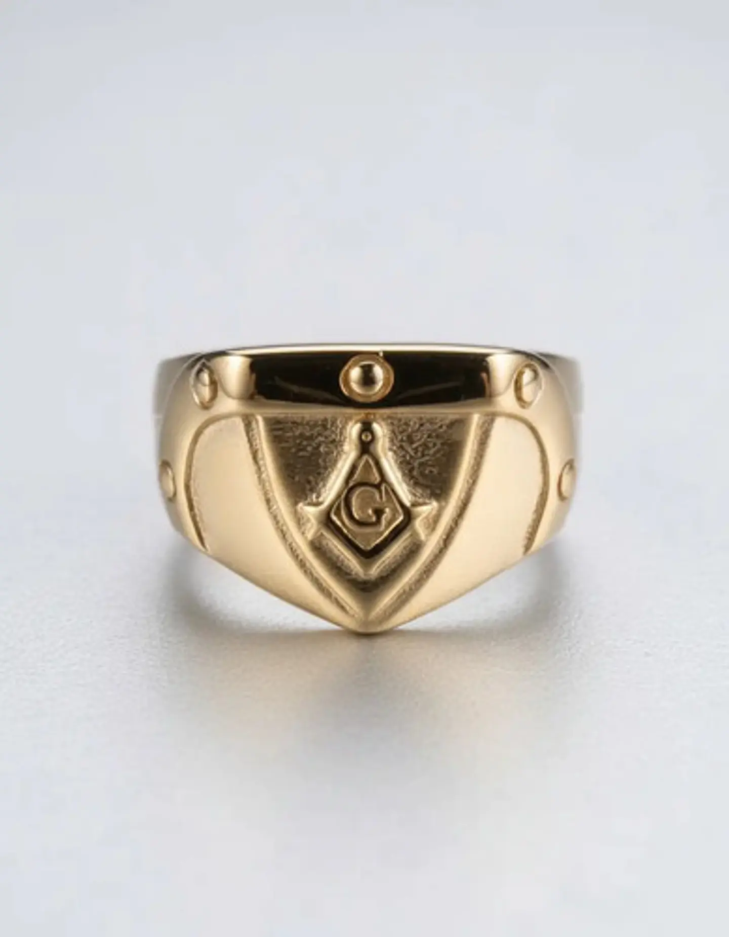 Anillo Hombre Masón Masonería De Acero Color Oro 6
