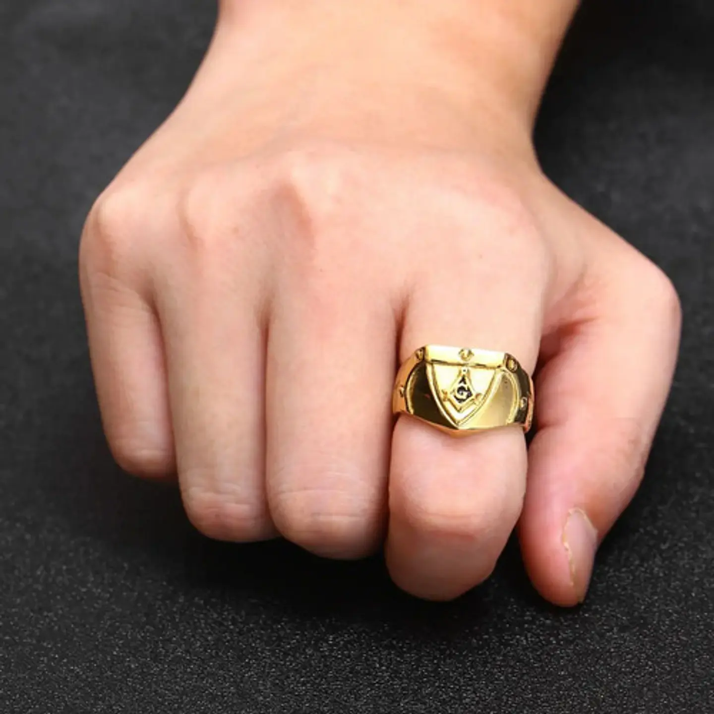 Anillo Hombre Masón Masonería De Acero Color Oro 8