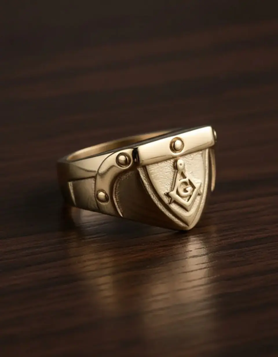 Anillo Hombre Masón Masonería De Acero Color Oro 9