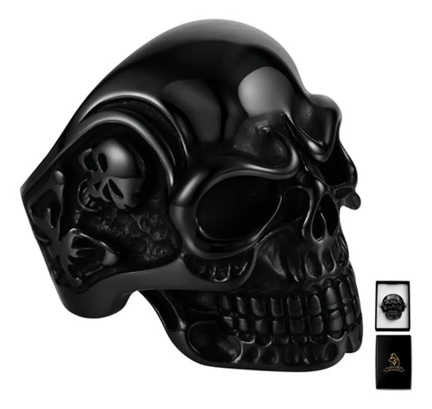 Anillo Para Hombre Color Negro Calavera Cráneo Skull Acero 1