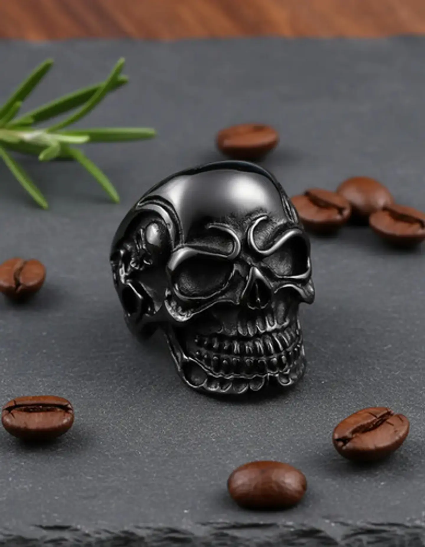 Anillo Para Hombre Color Negro Calavera Cráneo Skull Acero 4