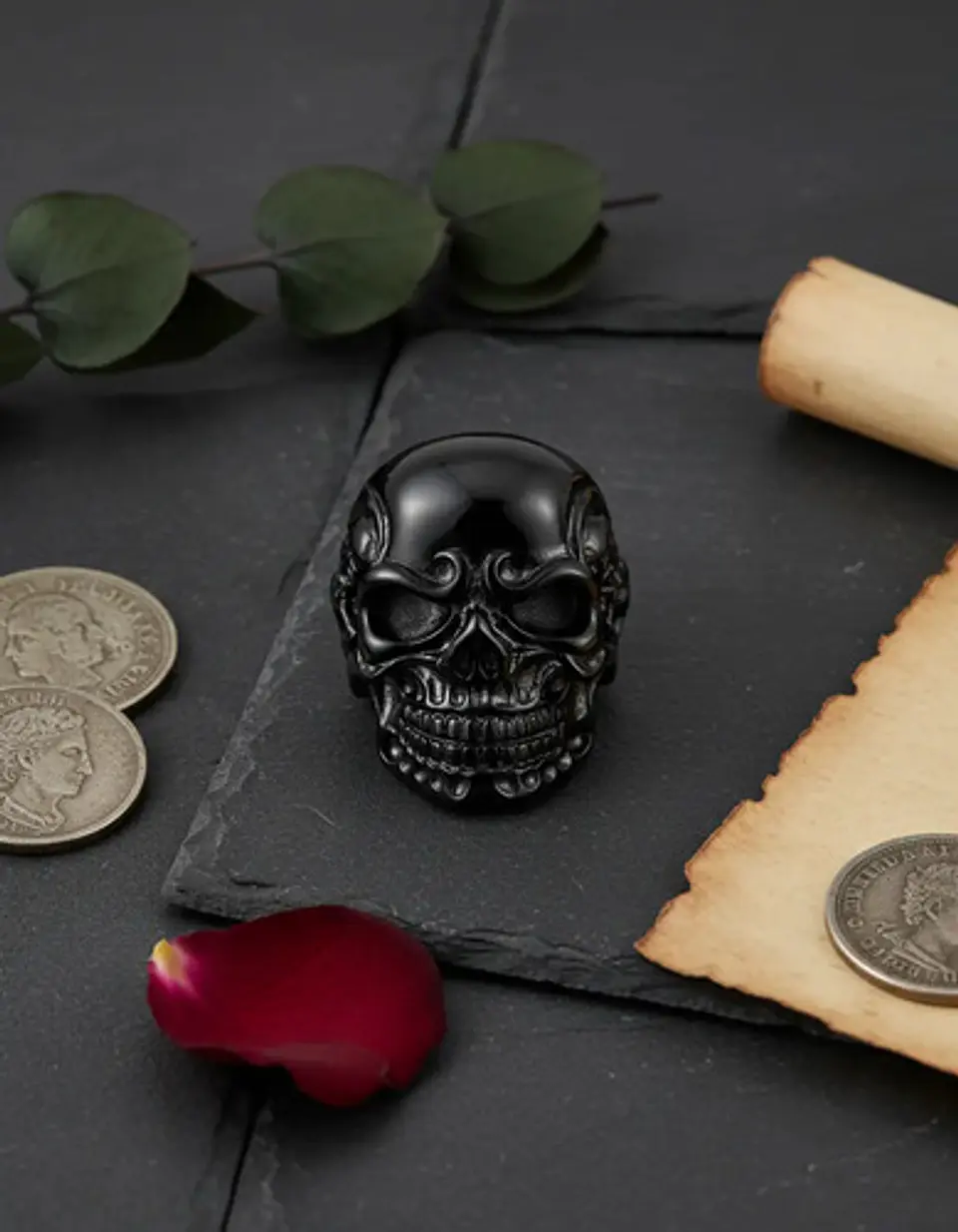 Anillo Para Hombre Color Negro Calavera Cráneo Skull Acero 5