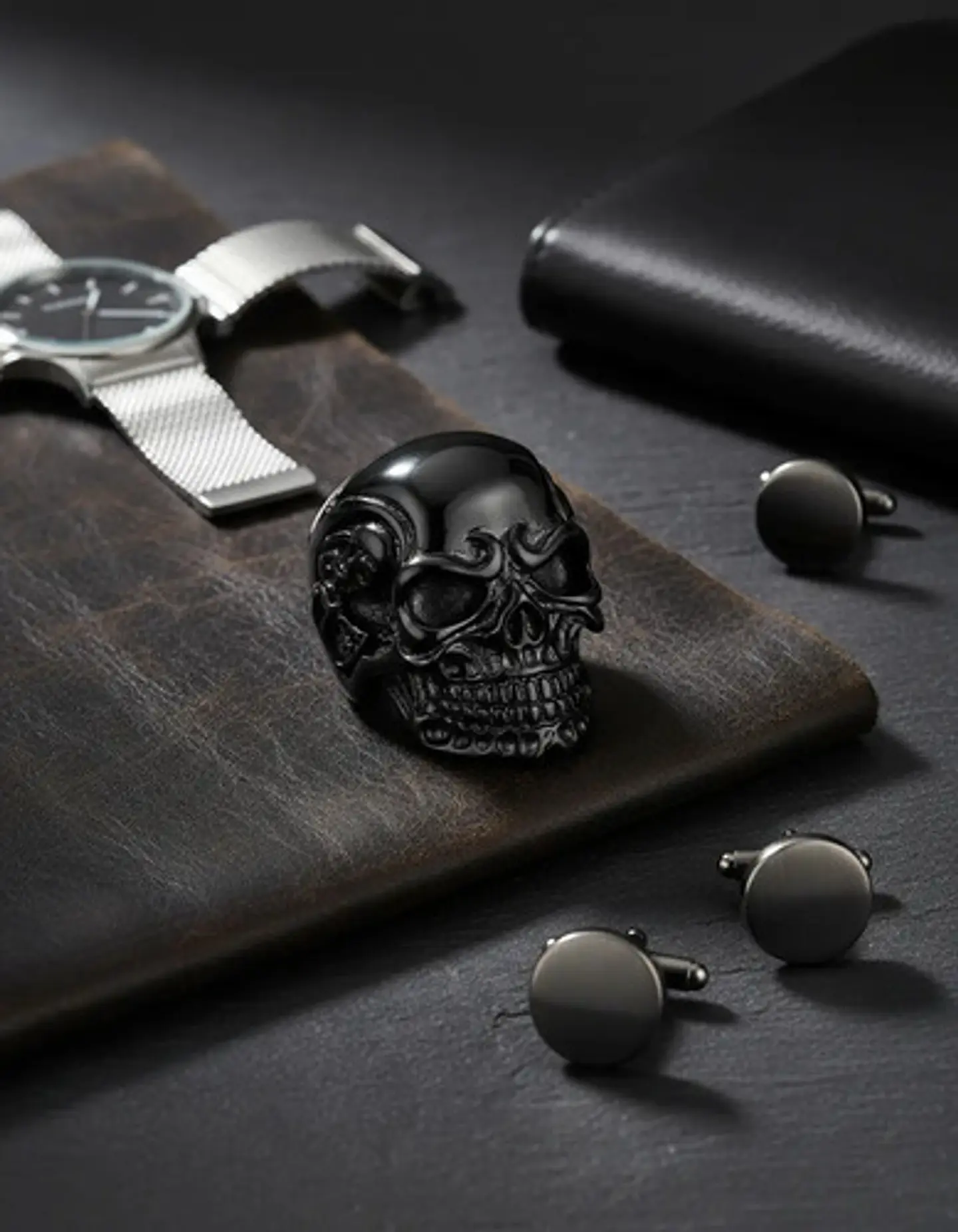 Anillo Para Hombre Color Negro Calavera Cráneo Skull Acero 7