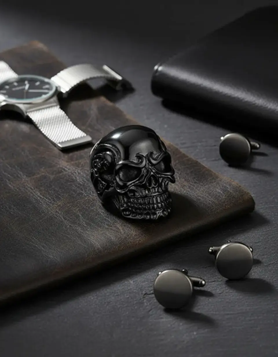 Anillo Para Hombre Color Negro Calavera Cráneo Skull Acero 7