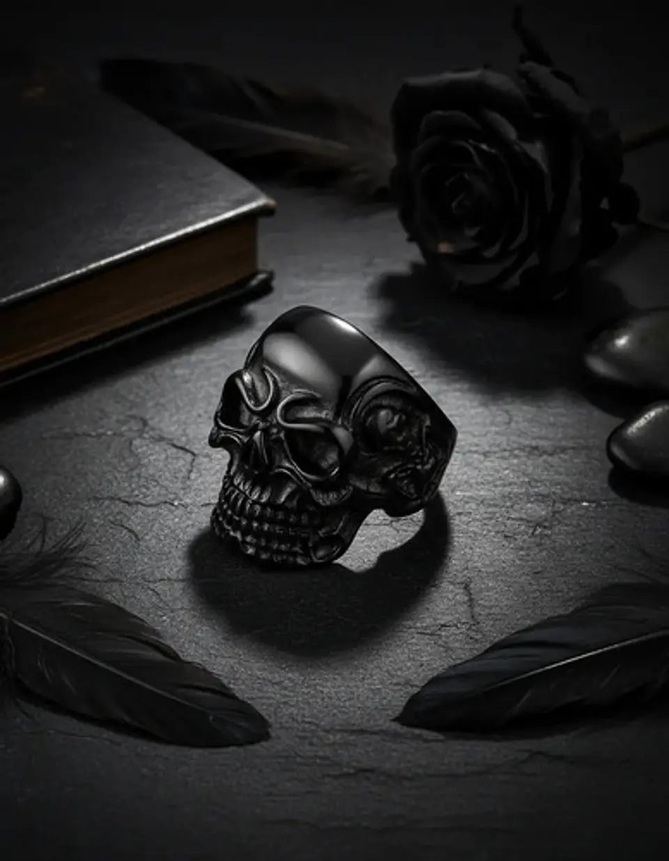 Anillo Para Hombre Color Negro Calavera Cráneo Skull Acero 8