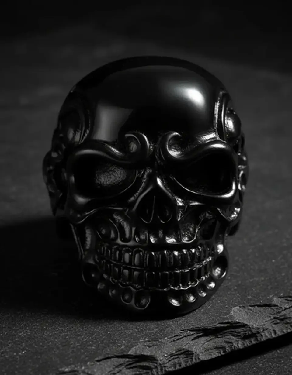 Anillo Para Hombre Color Negro Calavera Cráneo Skull Acero 9
